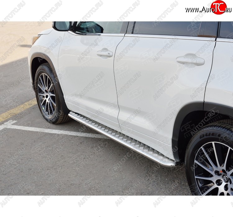 23 799 р. Широкая защита порогов с трубой диаметром 42 мм SLITKOFF v2 Toyota Highlander XU50 дорестайлинг (2013-2017)  с доставкой в г. Пермь