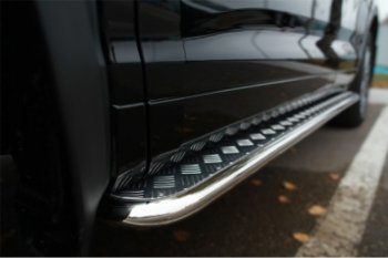43 999 р. Порожки для ног (Ø63) SLITKOFF  Toyota Highlander  XU50 (2013-2017) дорестайлинг (лист - нержавейка, профиль - нержавейка)  с доставкой в г. Пермь. Увеличить фотографию 3