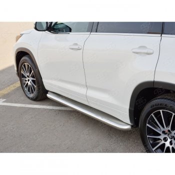 43 999 р. Порожки для ног (Ø63 мм) SLITKOFF  Toyota Highlander  XU50 (2016-2020) рестайлинг (лист - нержавейка, профиль - нержавейка)  с доставкой в г. Пермь. Увеличить фотографию 3