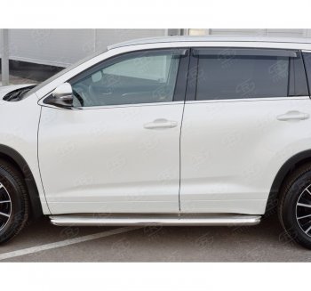 Порожки для ног (Ø63 мм) SLITKOFF Toyota Highlander XU50 рестайлинг (2016-2020) (лист - нержавейка, профиль - нержавейка)