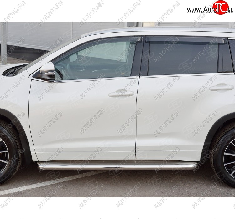 43 999 р. Порожки для ног (Ø63 мм) SLITKOFF  Toyota Highlander  XU50 (2016-2020) рестайлинг (лист - нержавейка, профиль - нержавейка)  с доставкой в г. Пермь