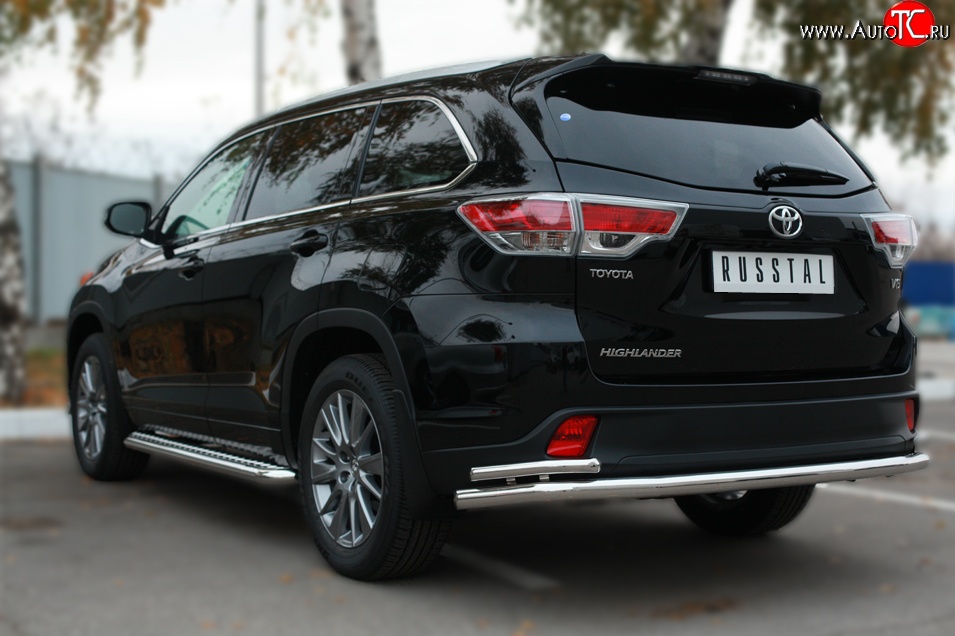 20 999 р. Защита заднего бампера (Ø63 и 42 мм, с углами, нержавейка) SLITKOFF  Toyota Highlander  XU50 (2013-2017) дорестайлинг  с доставкой в г. Пермь