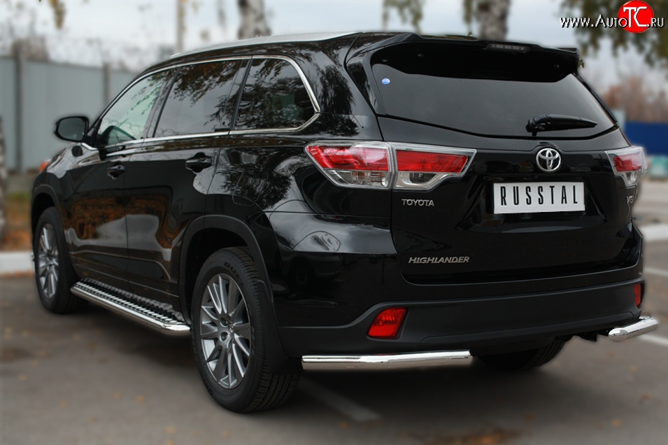 14 949 р. Защита заднего бампера (Ø63 мм уголки, нержавейка) SLITKOFF  Toyota Highlander  XU50 (2013-2017) дорестайлинг  с доставкой в г. Пермь
