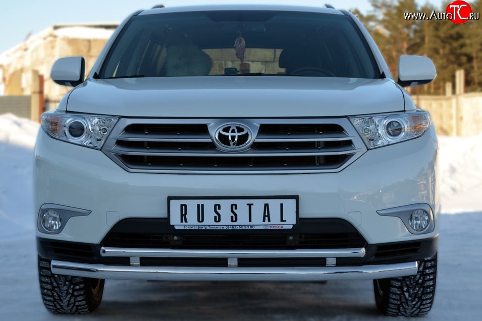19 699 р. Защита переднего бампера (2 трубыØ63 и 42 мм, нержавейка) SLITKOFF  Toyota Highlander  XU40 (2010-2013) рестайлинг  с доставкой в г. Пермь