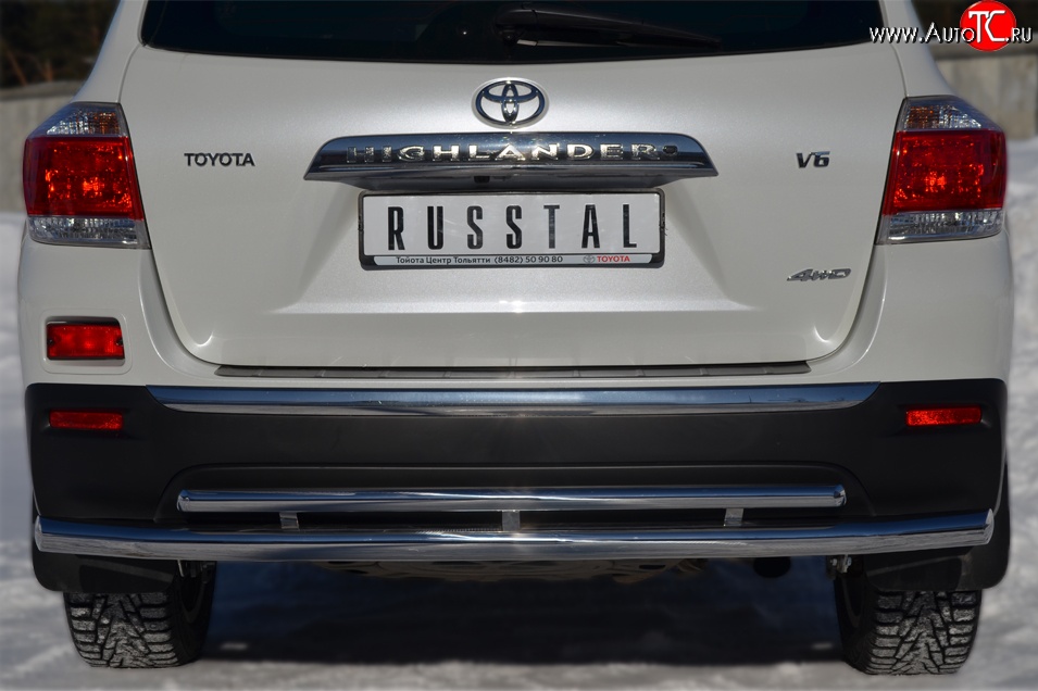 17 899 р. Защита заднего бампера (Ø63 и 42 мм, нержавейка) SLITKOFF  Toyota Highlander  XU40 (2010-2013) рестайлинг  с доставкой в г. Пермь