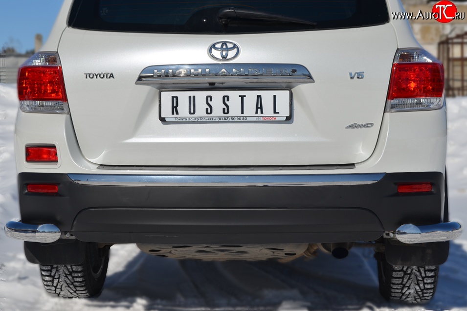11 299 р. Защита заднего бампера (Ø76 мм уголки, нержавейка) SLITKOFF  Toyota Highlander  XU40 (2010-2013) рестайлинг  с доставкой в г. Пермь