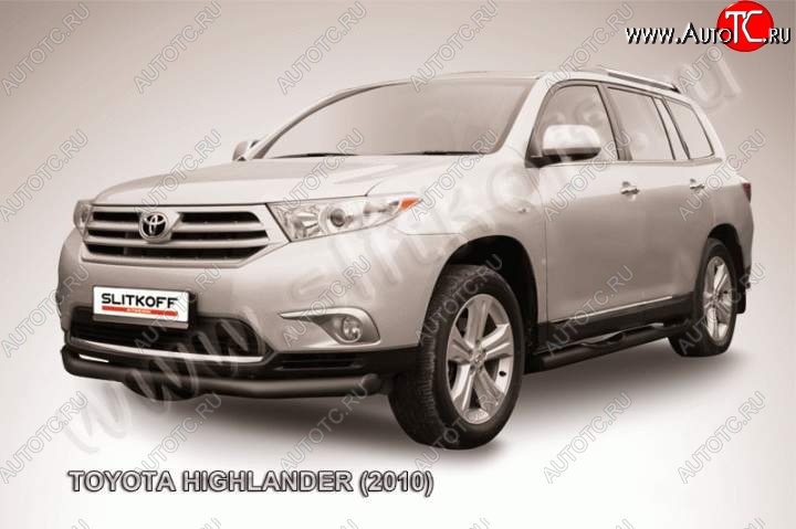 10 299 р. Защита переднего бампер Slitkoff Toyota Highlander XU40 рестайлинг (2010-2013) (Цвет: серебристый)  с доставкой в г. Пермь