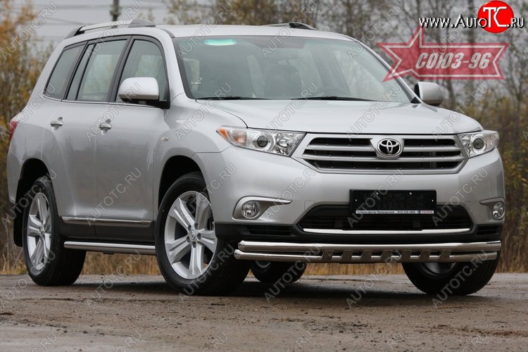 24 209 р. Защита переднего бампера двойная Souz-96 (d60/60)  Toyota Highlander  XU40 (2010-2013) рестайлинг  с доставкой в г. Пермь