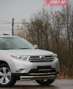 Защита переднего бампера из двух труб (d76х60) SOUZ-96 Toyota Highlander  XU40 (2010-2013) рестайлинг