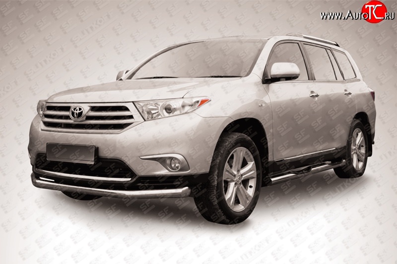 14 699 р. Одинарная защита переднего бампера диаметром 76 мм Slitkoff Toyota Highlander XU40 рестайлинг (2010-2013) (Цвет: нержавеющая полированная сталь)  с доставкой в г. Пермь