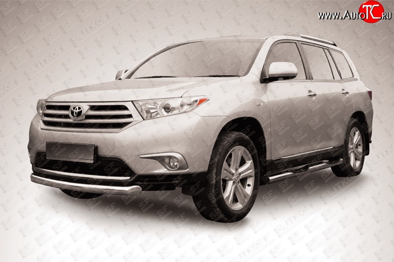 12 999 р. Защита переднего бампера из короткой трубы диаметром 76 мм Slitkoff  Toyota Highlander  XU40 (2010-2013) рестайлинг (Цвет: нержавеющая полированная сталь)  с доставкой в г. Пермь