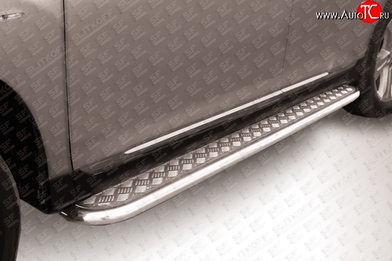 22 799 р. Широкая защита порогов Slitkoff Toyota Highlander XU40 рестайлинг (2010-2013) (Цвет: нержавеющая полированная сталь)  с доставкой в г. Пермь