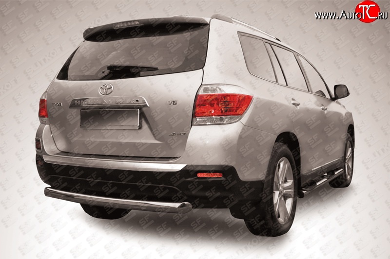 12 999 р. Защита заднего бампера из трубы диаметром 76 мм Slitkoff  Toyota Highlander  XU40 (2010-2013) рестайлинг (Цвет: нержавеющая полированная сталь)  с доставкой в г. Пермь