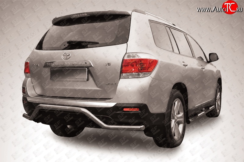 12 999 р. Защита заднего бампера из фигурной трубы диаметром 57 мм Slitkoff  Toyota Highlander  XU40 (2010-2013) рестайлинг (Цвет: нержавеющая полированная сталь)  с доставкой в г. Пермь