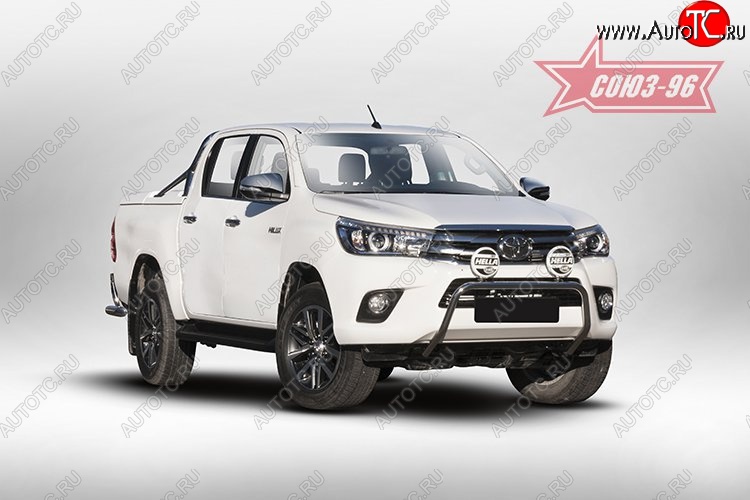 13 589 р. Защита переднего бампера под ПТФ Souz-96 (d42) Toyota Hilux AN120 дорестайлинг (2016-2020)  с доставкой в г. Пермь