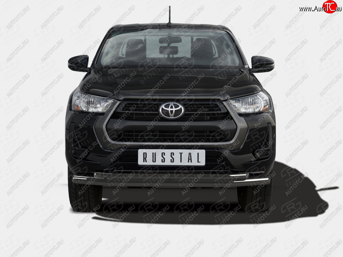 12 699 р. Защита переднего бампера (2 трубы Ø63 и 42 мм) SLITKOFF  Toyota Hilux  AN120 (2020-2025) 2-ой рестайлинг (нержавейка с полимерным покрытием, черный)  с доставкой в г. Пермь