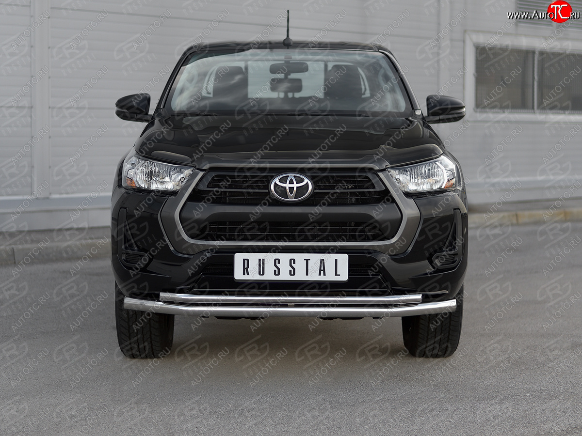 21 449 р. Защита переднего бампера (2 трубы Ø63 и 42 мм) SLITKOFF  Toyota Hilux  AN120 (2020-2025) 2-ой рестайлинг (полированная нержавейка)  с доставкой в г. Пермь