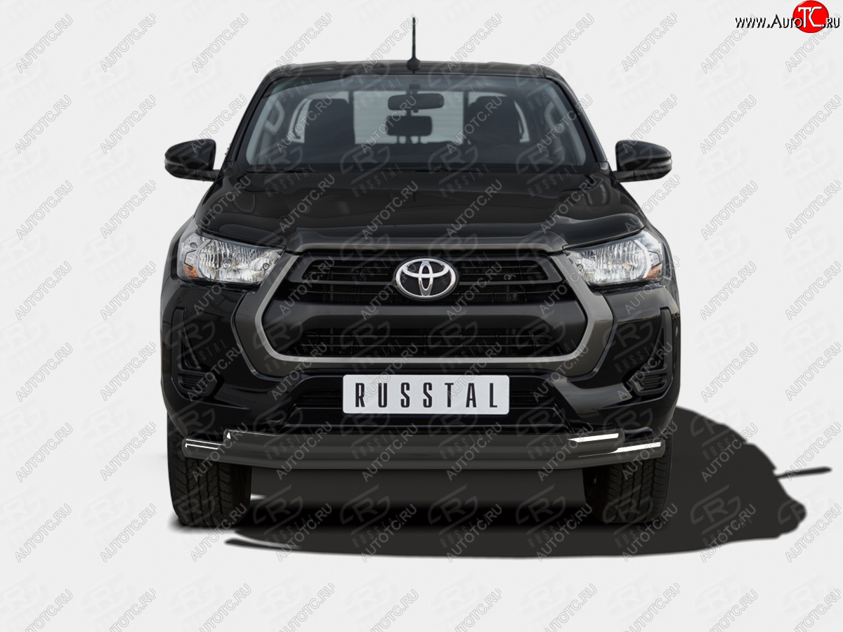 13 649 р. Защита переднего бампера (2 трубы Ø63 мм) SLITKOFF  Toyota Hilux  AN120 (2020-2025) 2-ой рестайлинг (нержавейка с полимерным покрытием, черный)  с доставкой в г. Пермь