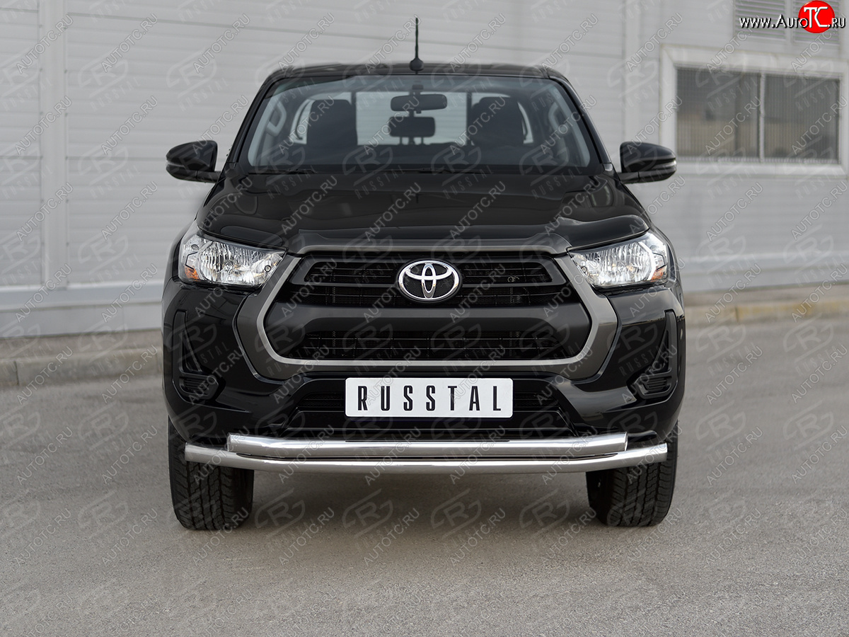 22 999 р. Защита переднего бампера (2 трубы Ø63 мм) SLITKOFF  Toyota Hilux  AN120 (2020-2025) 2-ой рестайлинг (полированная нержавейка)  с доставкой в г. Пермь