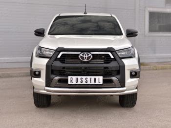 22 299 р. Защита переднего бампера (2 трубы Ø63 мм, нержавейка, BLACK ONYX) SLITKOFF  Toyota Hilux  AN120 (2020-2025) 2-ой рестайлинг  с доставкой в г. Пермь. Увеличить фотографию 2
