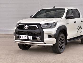 22 299 р. Защита переднего бампера (2 трубы Ø63 мм, нержавейка, BLACK ONYX) SLITKOFF  Toyota Hilux  AN120 (2020-2025) 2-ой рестайлинг  с доставкой в г. Пермь. Увеличить фотографию 3