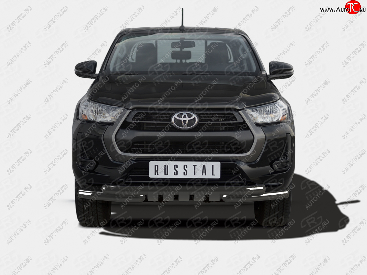 15 549 р. Защита переднего бампера (Ø63 мм с клыками) SLITKOFF  Toyota Hilux  AN120 (2020-2025) 2-ой рестайлинг (нержавейка с полимерным покрытием, черный)  с доставкой в г. Пермь