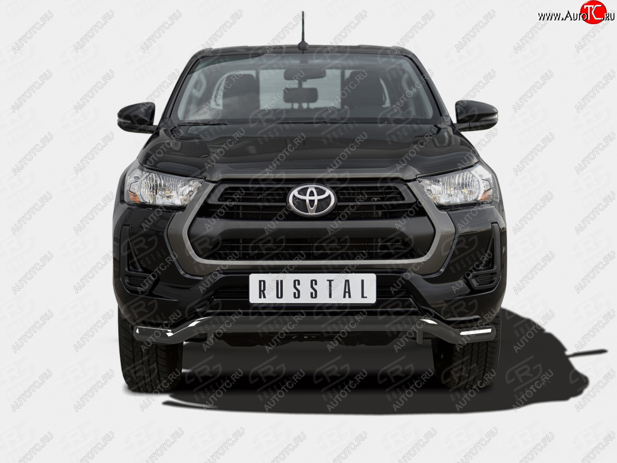 11 749 р. Защита переднего бампера (Ø63 мм волна) SLITKOFF  Toyota Hilux  AN120 (2020-2025) 2-ой рестайлинг (нержавейка с полимерным покрытием, черный)  с доставкой в г. Пермь