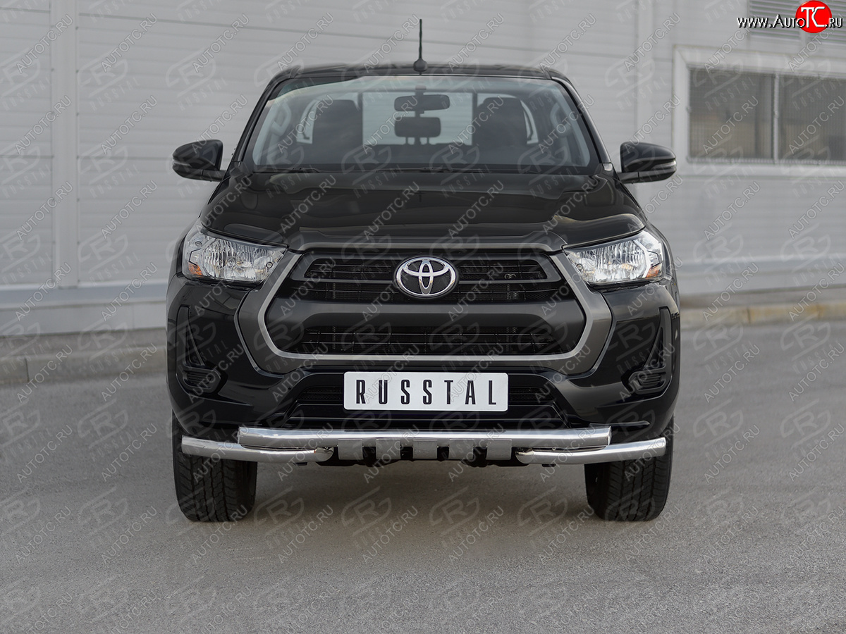 27 999 р. Защита переднего бампера (Ø63 мм с клыками) SLITKOFF  Toyota Hilux  AN120 (2020-2025) 2-ой рестайлинг (полированная нержавейка)  с доставкой в г. Пермь