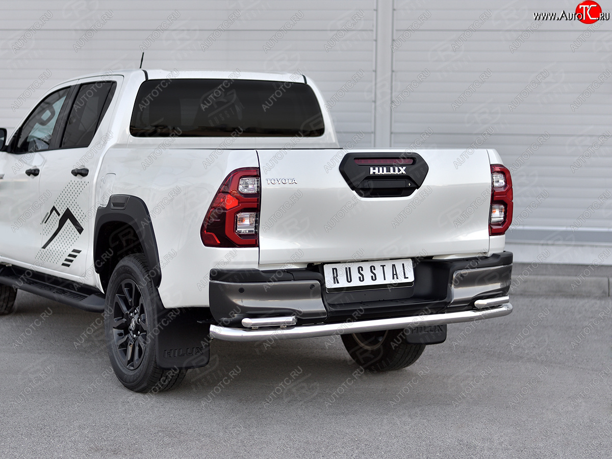 20 549 р. Защита заднего бампера (2 трубы Ø63 и 42 мм, нержавейка, BLACK ONYX) SLITKOFF  Toyota Hilux  AN120 (2020-2025) 2-ой рестайлинг (полированная нержавейка)  с доставкой в г. Пермь