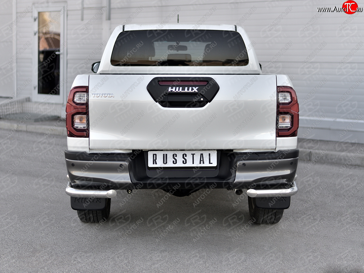 21 999 р. Защита заднего бампера (Ø63, уголки) SLITKOFF  Toyota Hilux  AN120 (2020-2025) 2-ой рестайлинг (полированная нержавейка)  с доставкой в г. Пермь