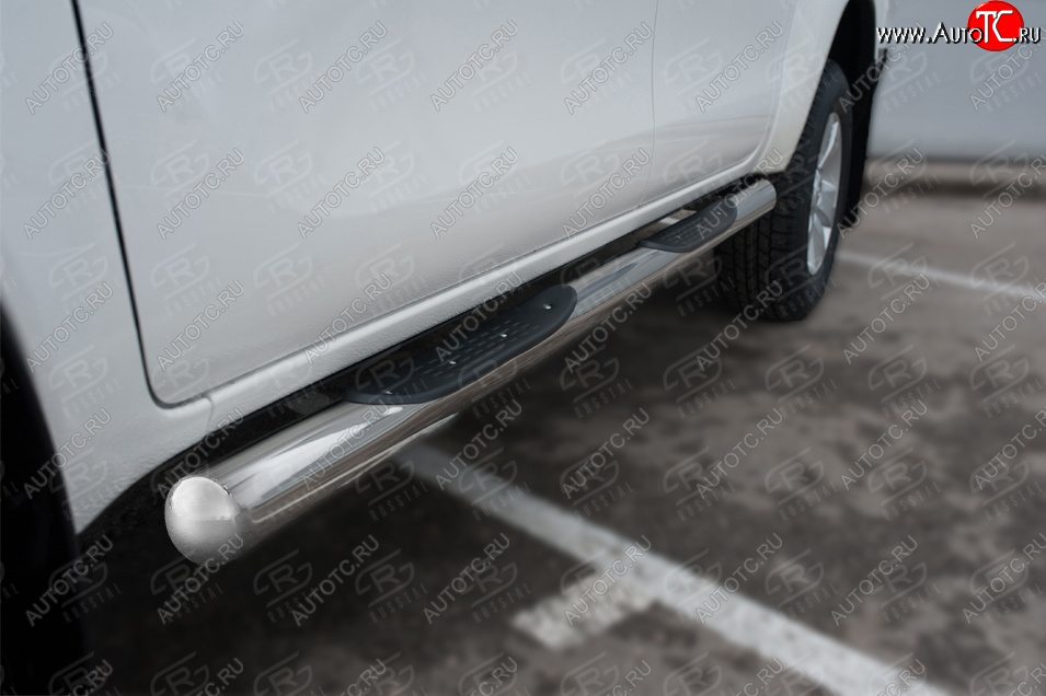 24 549 р. Защита порогов (Ø76 мм, с накладками) SLITKOFF  Toyota Hilux  AN120 (2020-2025) 2-ой рестайлинг (торцы круглые 90°, полированная нержавейка)  с доставкой в г. Пермь