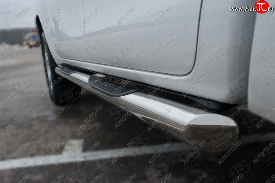 24 549 р. Защита порогов (Ø76 мм с накладками, BLACK ONYX) SLITKOFF  Toyota Hilux  AN120 (2020-2025) 2-ой рестайлинг (срез на торцах 45°, полированная нержавейка)  с доставкой в г. Пермь