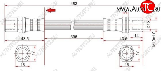 639 р. Тормозной шланг SAT (левый/правый) Toyota Hilux Surf N120,N130 5 дв. дорестайлинг (1989-1991)  с доставкой в г. Пермь