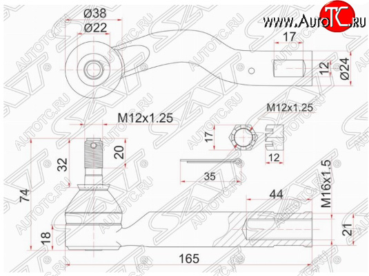 749 р. Левый наконечник рулевой тяги SAT Toyota Ipsum ACM20 дорестайлинг (2001-2003)  с доставкой в г. Пермь