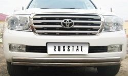 Защита переднего бампера (2 трубыØ63 мм, нержавейка) SLITKOFF Toyota Land Cruiser  100 (1998-2007) дорестайлинг, 1-ый рестайлинг, 2-ой рестайлинг