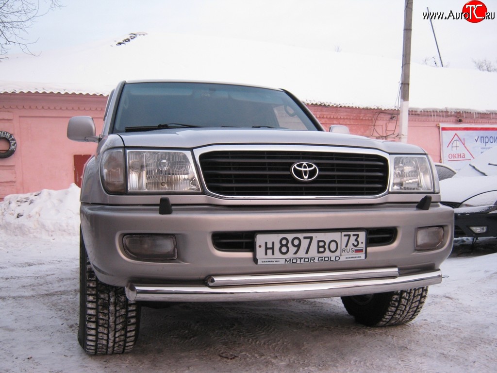 20 699 р. Защита переднего бампера (2 трубыØ76 и 42 мм, нержавейка) SLITKOFF Toyota Land Cruiser 100 1-ый рестайлинг (2002-2005)  с доставкой в г. Пермь