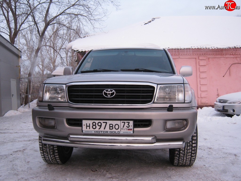 24 649 р. Защита переднего бампера (2 трубыØ76 и 63 мм, нержавейка) SLITKOFF Toyota Land Cruiser 100 1-ый рестайлинг (2002-2005)  с доставкой в г. Пермь