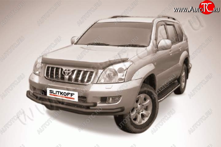 10 649 р. Защита переднего бампер Slitkoff Toyota Land Cruiser Prado J120 (2002-2009) (Цвет: серебристый)  с доставкой в г. Пермь