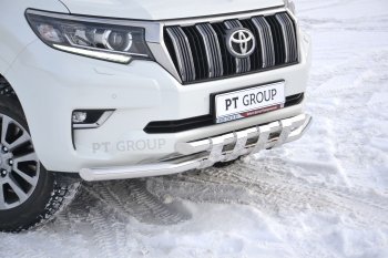 37 699 р. Защита переднего бампера двойная с пластинами из труб d63/63 мм Petroil Tuning  Toyota Land Cruiser Prado  J150 (2017-2020) 2-ой рестайлинг (Нержавеющая полированная сталь)  с доставкой в г. Пермь. Увеличить фотографию 2