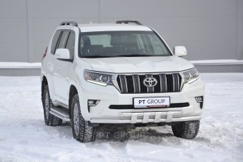 37 699 р. Защита переднего бампера двойная с пластинами из труб d63/63 мм Petroil Tuning  Toyota Land Cruiser Prado  J150 (2017-2020) 2-ой рестайлинг (Нержавеющая полированная сталь)  с доставкой в г. Пермь. Увеличить фотографию 3