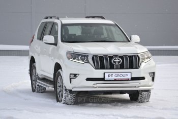 31 589 р. Защита переднего бампера двойная из труб d63/63 мм Petroil Tuning  Toyota Land Cruiser Prado  J150 (2017-2020) 2-ой рестайлинг (Нержавеющая полированная сталь)  с доставкой в г. Пермь. Увеличить фотографию 2
