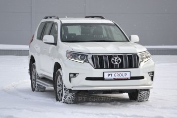 Защита переднего бампера одинарная из трубы d63 мм Petroil Tuning Toyota Land Cruiser Prado  J150 (2017-2020) 2-ой рестайлинг (Нержавеющая полированная сталь)