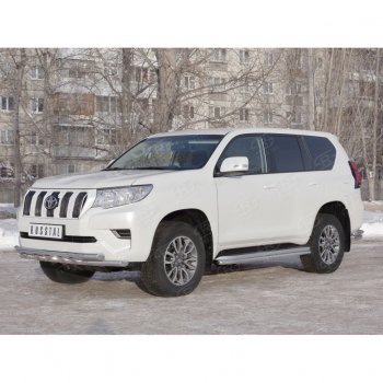 23 999 р. Защита переднего бампера (Ø63 мм с зубьями, нержавейка) SLITKOFF  Toyota Land Cruiser Prado  J150 (2017-2020) 2-ой рестайлинг  с доставкой в г. Пермь. Увеличить фотографию 3