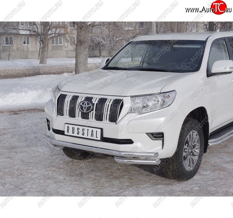 23 899 р. Защита переднего бампера (Ø63 мм с углами, нержавейка) SLITKOFF Toyota Land Cruiser Prado J150 2-ой рестайлинг (2017-2020)  с доставкой в г. Пермь