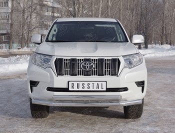 18 649 р. Защита переднего бампера (2 трубыØ76 и 75х42 мм, нержавейка) Russtal Toyota Land Cruiser Prado J150 2-ой рестайлинг (2017-2020)  с доставкой в г. Пермь. Увеличить фотографию 3