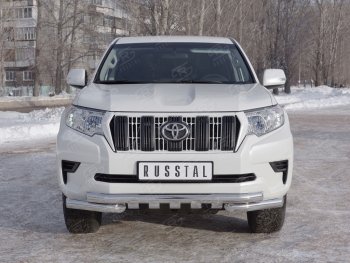 29 549 р. Защита переднего бампера (2 трубы Ø76 мм с зубами, нержавейка) SLITKOFF  Toyota Land Cruiser Prado  J150 (2017-2020) 2-ой рестайлинг  с доставкой в г. Пермь. Увеличить фотографию 2