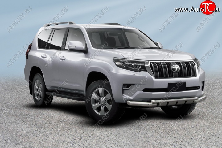 24 649 р. Защита переднего бампера d76/d57 двойная с профильной ЗК  Toyota Land Cruiser Prado  J150 (2017-2020) 2-ой рестайлинг (Цвет: нержавеющая полированная сталь)  с доставкой в г. Пермь