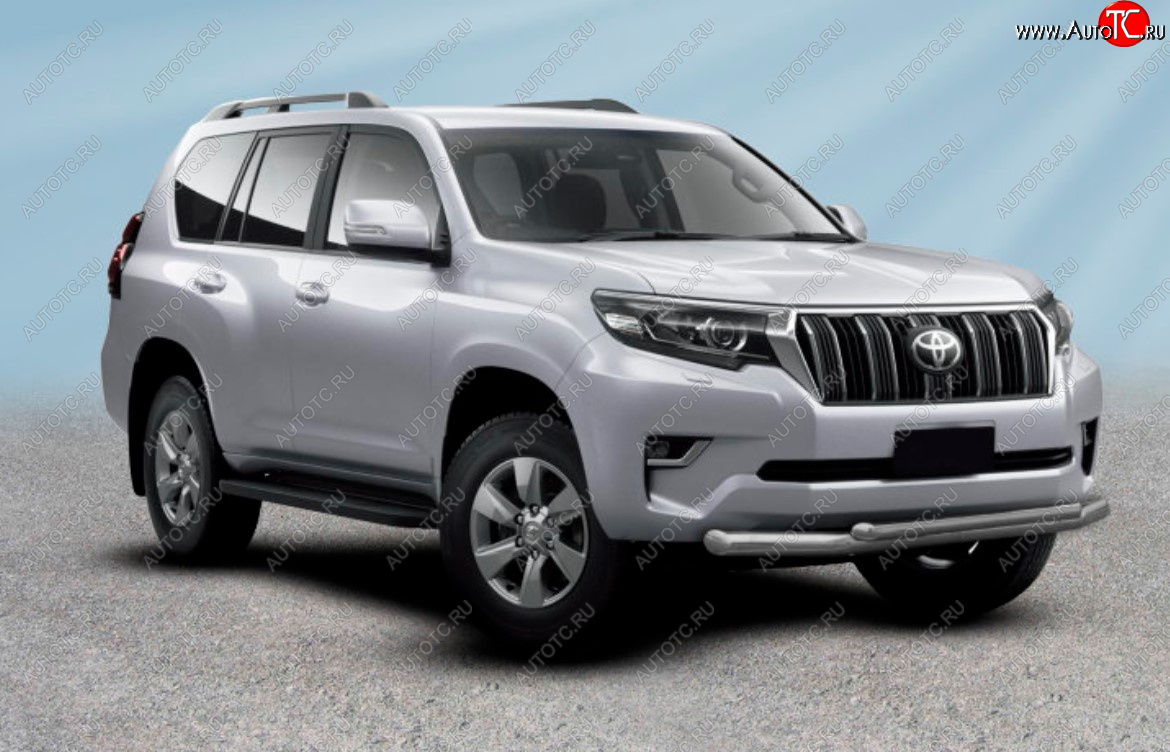 13 499 р. Защита переднего бампера Slitkoff (Ø 76+Ø 57, двойная).  Toyota Land Cruiser Prado  J150 (2017-2020) 2-ой рестайлинг (Сталь с полимерным покрытием. Цвет: серебристый)  с доставкой в г. Пермь