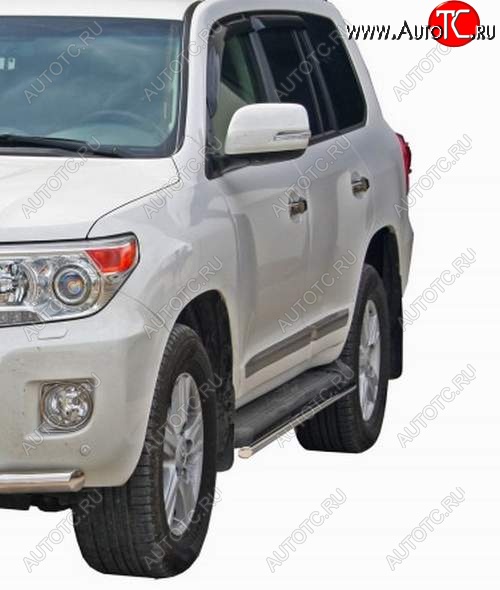 9 799 р. Защита порогов ТехноСфера (Техно Сфера) (Сталь с покрытием, 40 mm) Toyota Land Cruiser 200 1-ый рестайлинг (2012-2015) (цвет: Серебристый)  с доставкой в г. Пермь