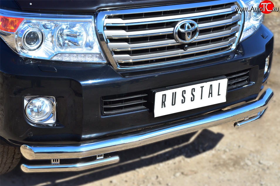 23 799 р. Защита переднего бампера (2 трубы Ø76 и 42 мм, нержавейка) SLITKOFF  Toyota Land Cruiser  200 (2012-2015) 1-ый рестайлинг  с доставкой в г. Пермь